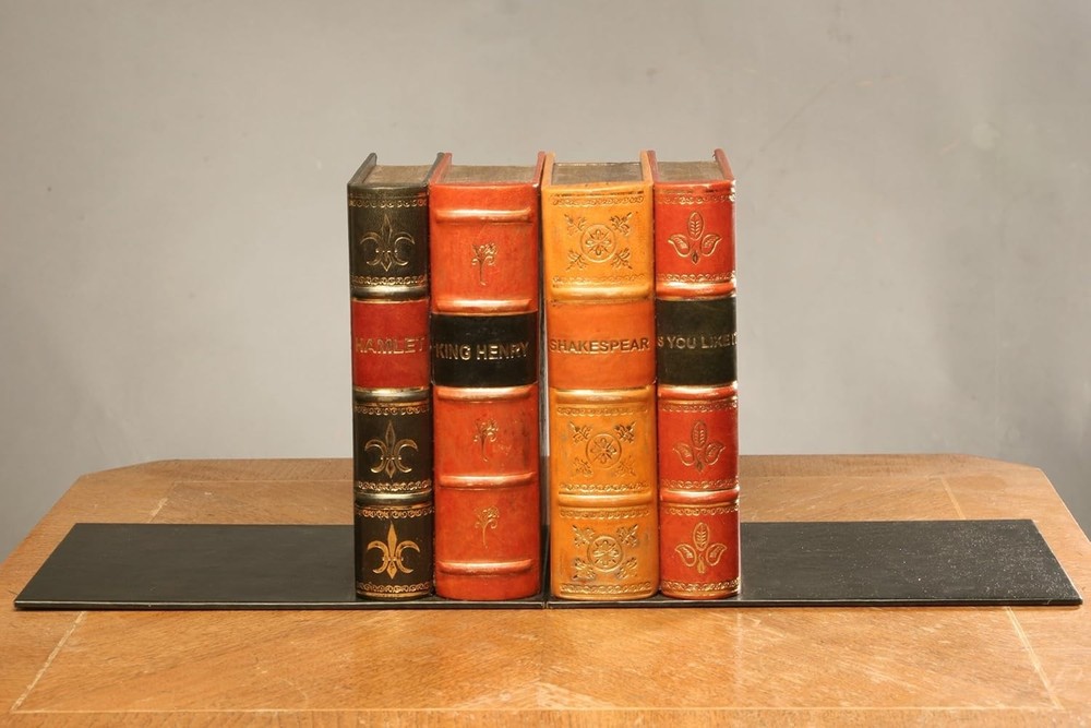 Gold Florentined Genuine Leather Bookends