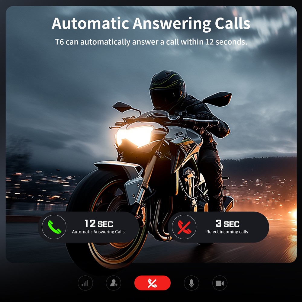 T6 Motorcycle Bluetooth Headset Helmet Intercom 2-Way 1000m Communication +Shell