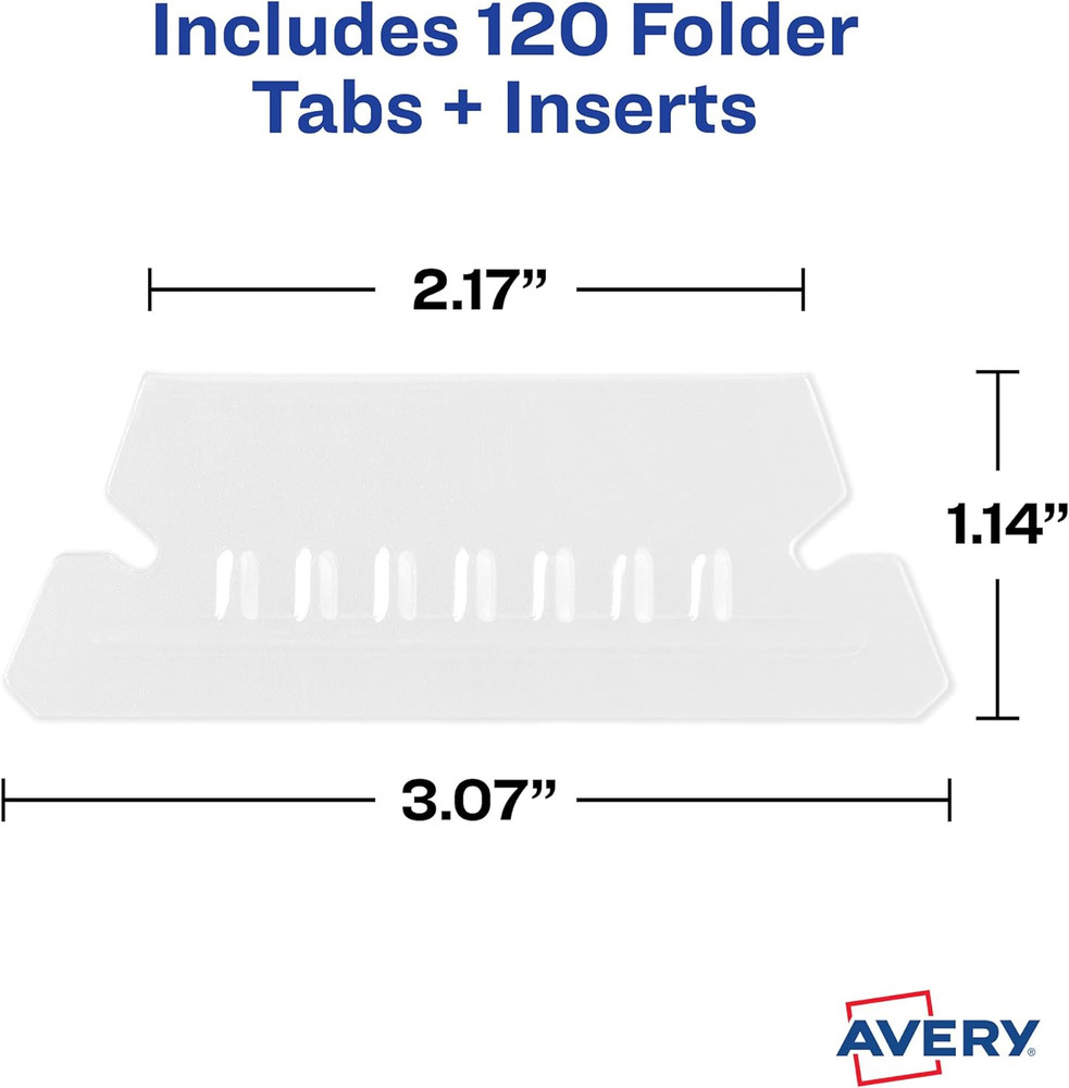 Hanging File Folder Tabs and Inserts, 1/5 Cut, Clear, 20 File Folder Tabs and In