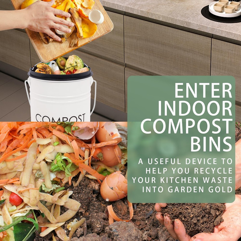 Compost Bin Kitchen Countertop Compost Bin with lid – Small Compost Bin Includes