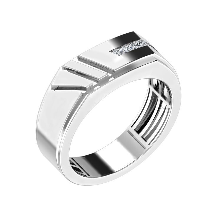 Three Diagonal Line & Border Striped Engraved 0.10CT Simulated Sapphire Ring