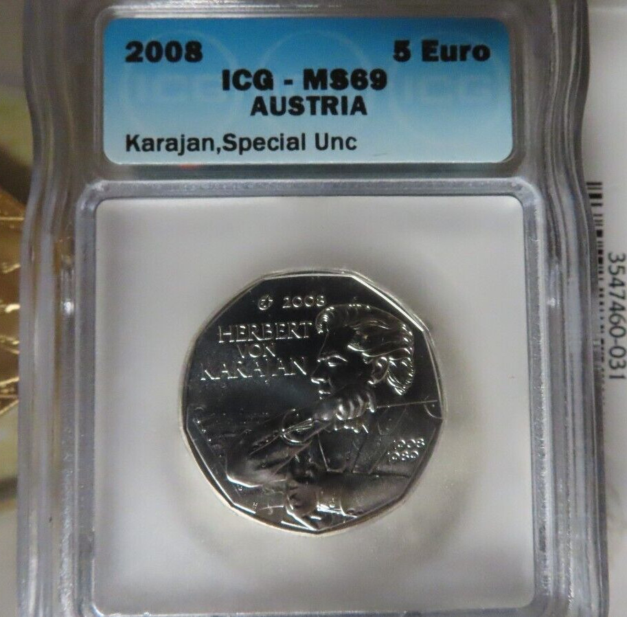 AUSTRIA. 2008, 5 Euro, Silver - ICG MS69 - Top Pop 🥇 Herbert von Karajan