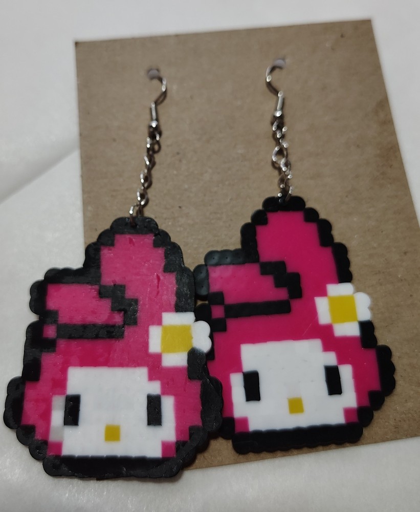My Melody Perler Bead Earrings Pixel Art