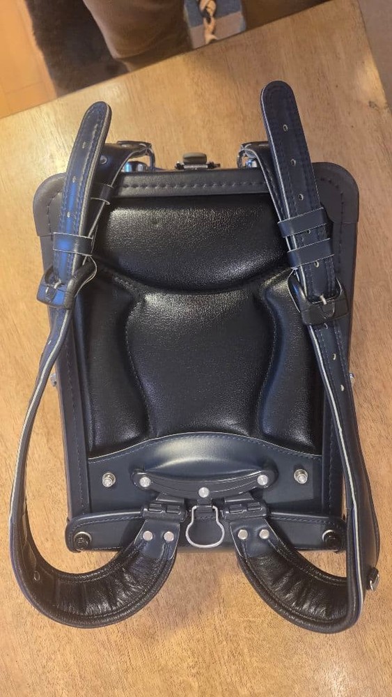 Randoseru Navy Synthetic Leather Backpack Diamond Pattern Adjustable Straps