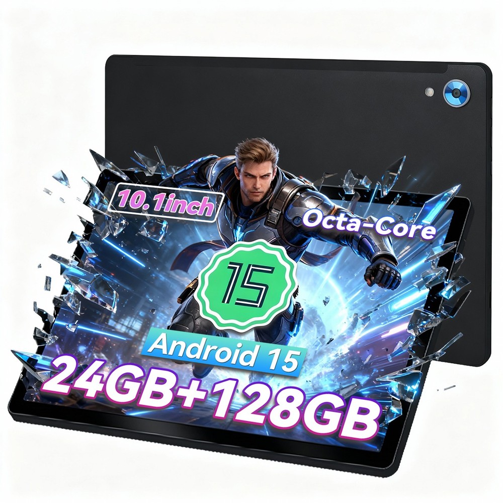 10.1 in Android 15 Tablet 24+128GB IPS Touchscreen Octa-core Processor Wi-Fi
