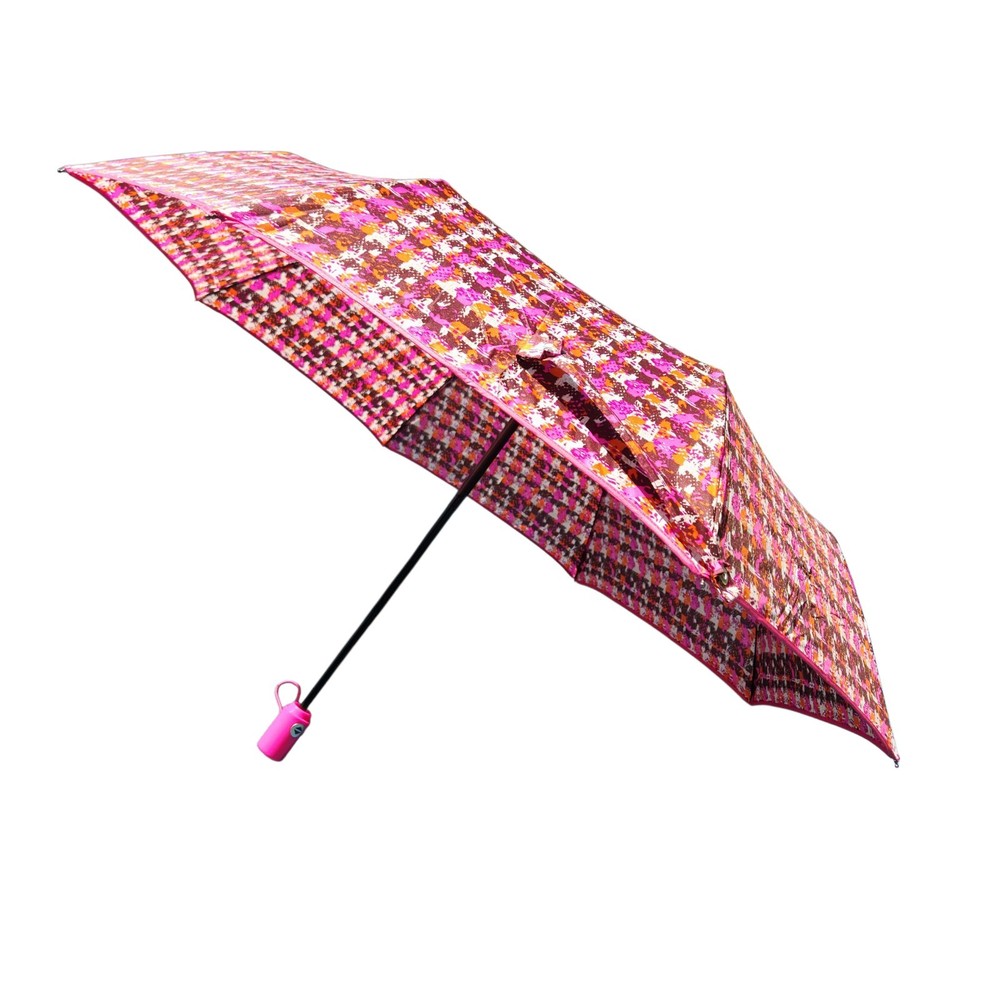 Vera Bradley Compact Umbrella Pink Houndstooth Pattern Automatic Release