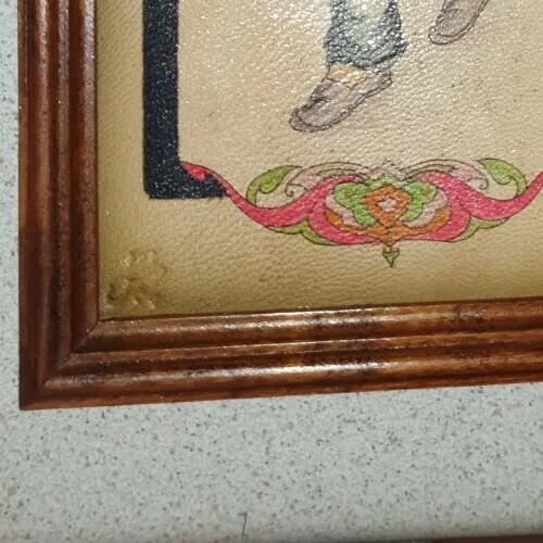Vintage Painting frame on leather .Has Sign.