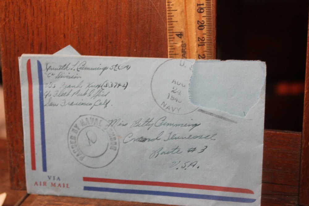 Vintage August 24 1945 WWII Envelope / Letter US Navy Sensor
