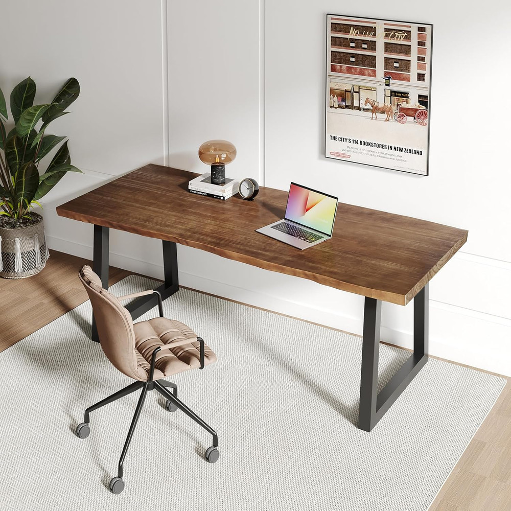 Solid Wood Computer Desk,Rustic Style 55-Inch Large Office Desk- Modern Gaming W