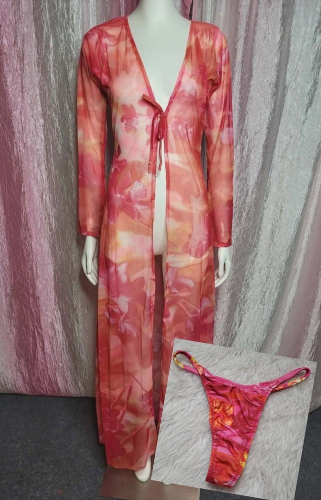 Exotic 2 Piece Tie Dye Dancewear Open Robe & Matching Thong Size Medium