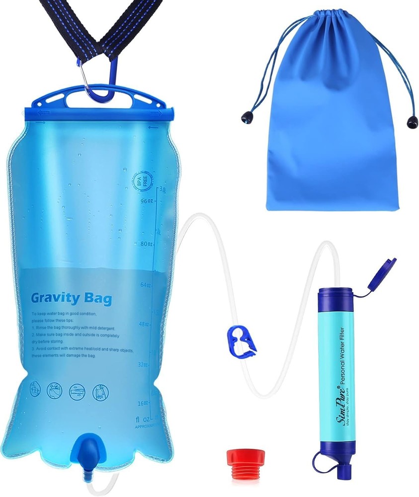 Water Filter Straw,with 3L Gravity Bag Group Camping Water Filter System,5-Stage
