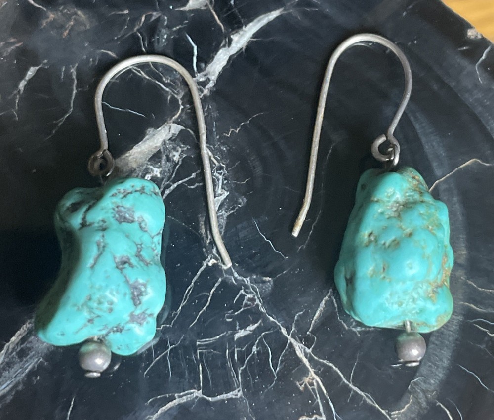Sterling Silver Turquoise Chunk Dangle Earrings