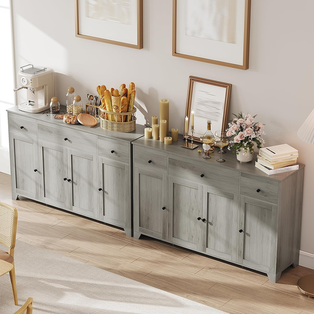 55" Grey Buffet Cabinet with Drawers & Shelves for Kitchen & Dining