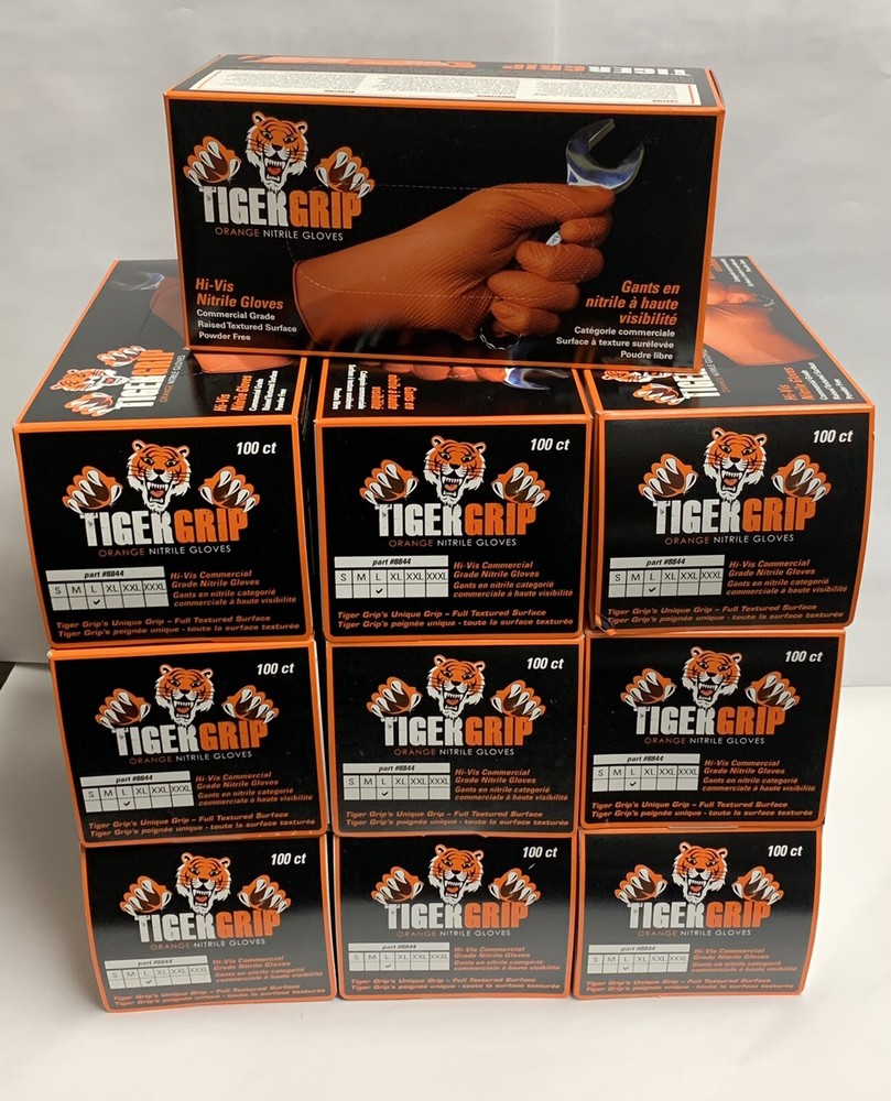 Tiger Grip Orange Nitrile Gloves 10 Boxes / 1000 Pieces Large