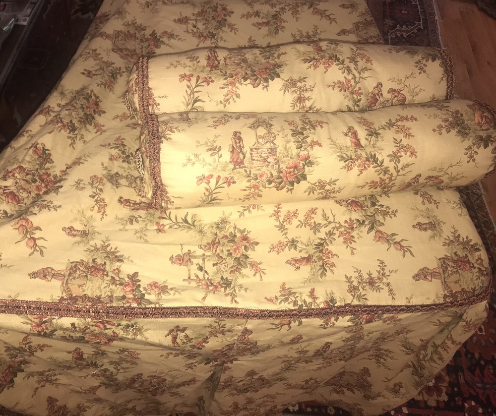 Custom Toile de Jouy Daybed Table Cover + 2 Bolsters Pillows EUC