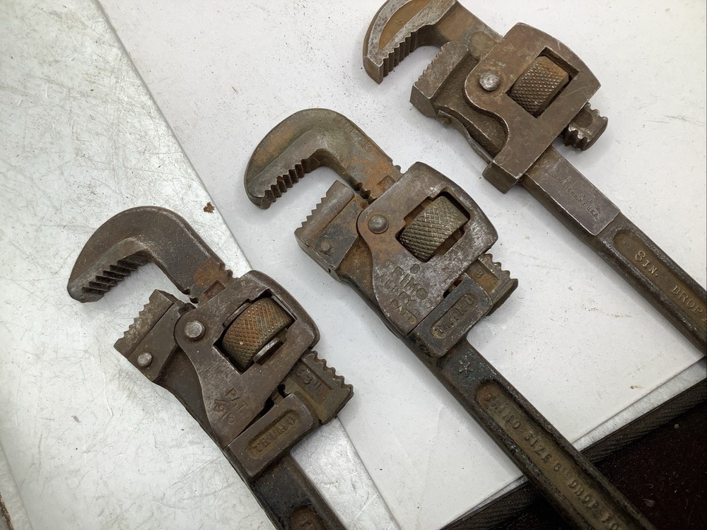 (3) Vintage 8” Pipe Wrenches TRIMO & DANIELSON