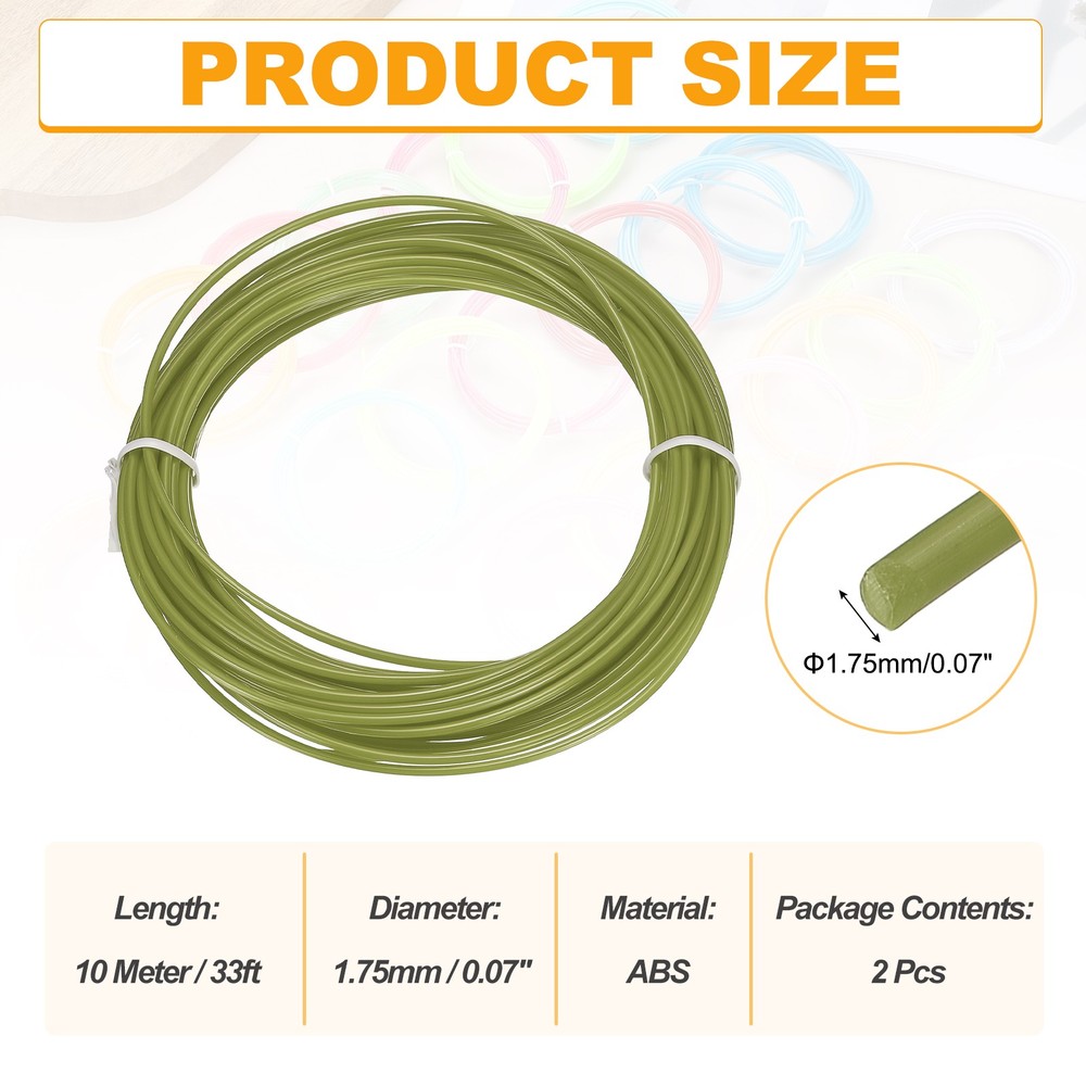 1.75mm ABS 3D Pen Printer Filament Refill, 2 pcs Total 65.6Ft, Deep Green