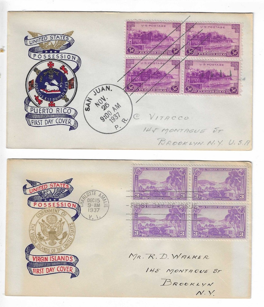 FDC's #799-802 Possessions - 1937 -- Plimpton