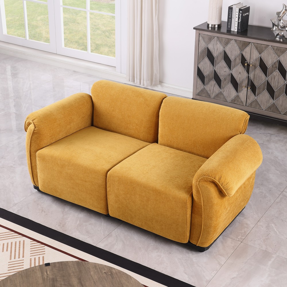 Chenille 2 Seat Sofa Sectional with Iron Frame, Yellow