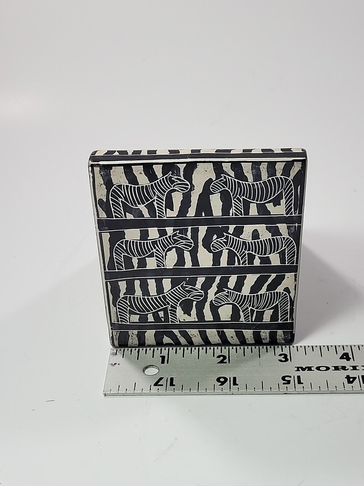 Zebra Pattern Bookends Hand Carved Besmo Stone Triangle Shape Kenya Book Ends