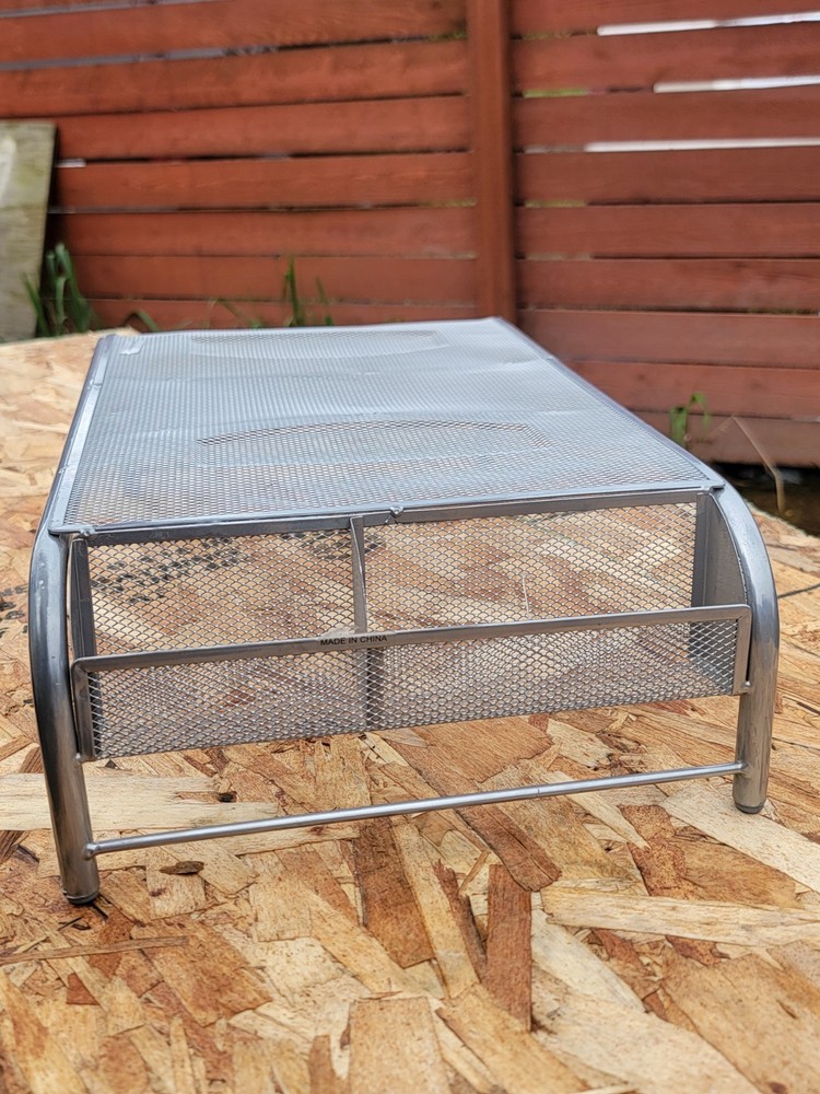 X2 ...Grey Metal Mesh Computer Moniter Stand & Riser W/ Pull Out Shelve