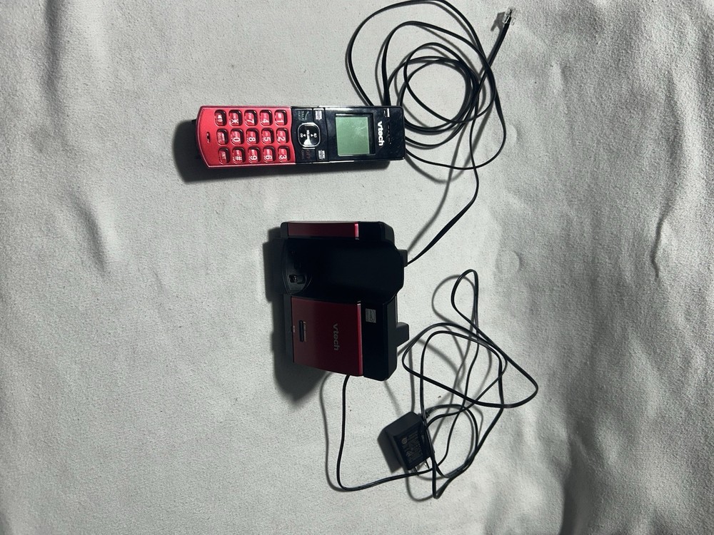 VTech Cordless Phone w/ Base Red Black Home Phone System Untested