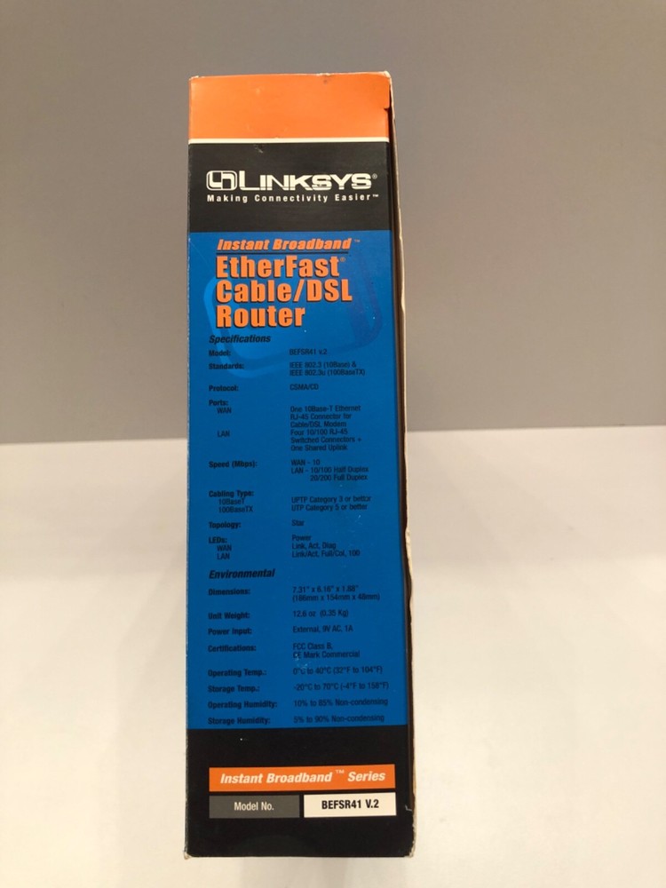 Linksys EtherFast Cable/DSL Router 4-Port 10/100 Switch - Model BEFSR42 V.2