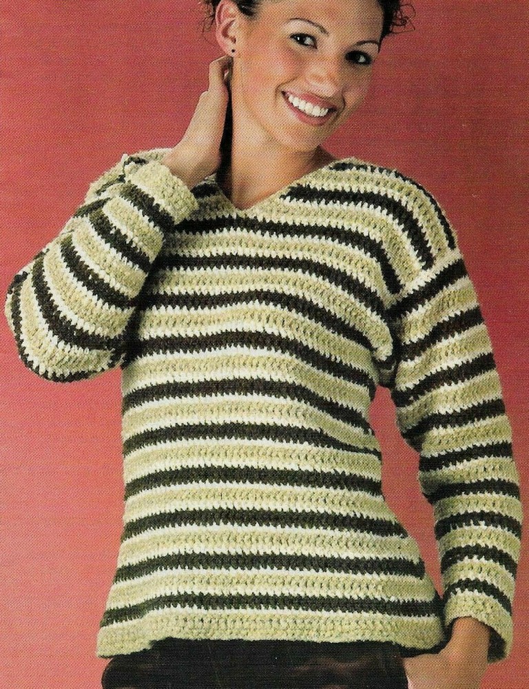 THYME STRIPED SWEATER 3 SIZES WOMEN'S DIGEST SIZE CROCHET PATTERN INSTRUCTIONS