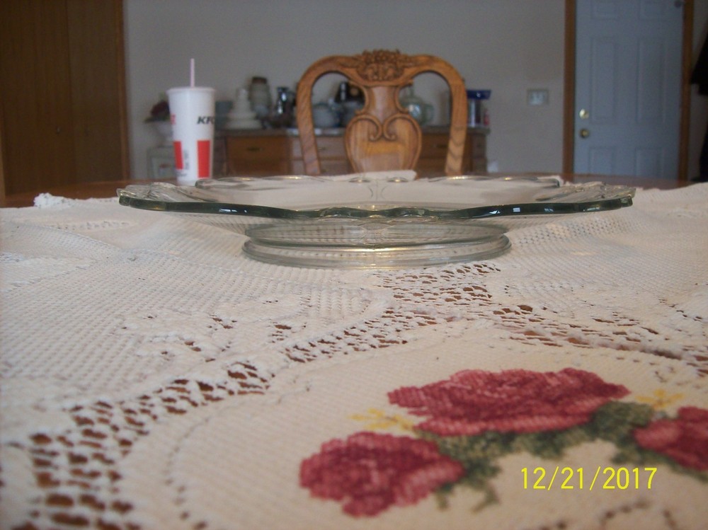 Crystal Clear Depression Glass Scalloped Edge Double Handle Cake Plate