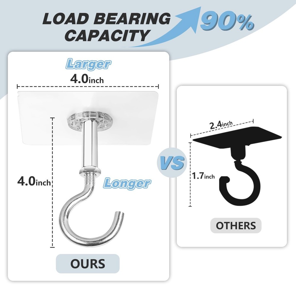 2 Pack Ceiling Hook for Hanging Plants, Adhesive Ceiling Hooks Heavy Duty Hol...