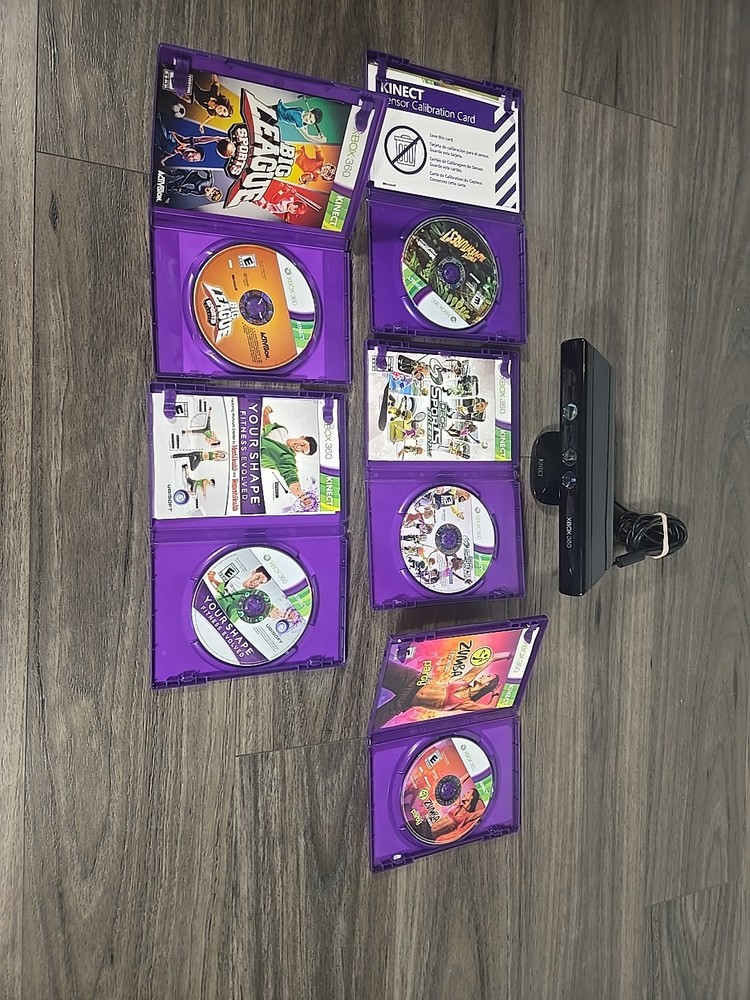 Microsoft Xbox 360 Kinect Sensor Bar W/ 5 Games Bundle Lot - TESTED See Discript