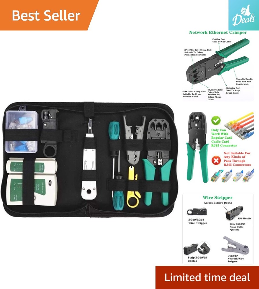 Versatile Network Tool Kit for Cat5/Cat5e/Cat6: Includes Crimper & Cable Tester