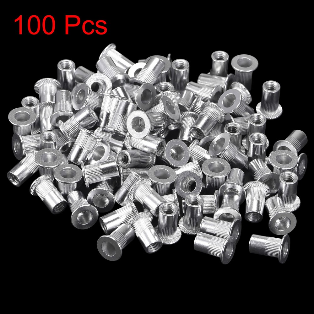 100pack #8-32 Rivet Nuts Aluminium Alloy Knurled Flat Head Threaded Insert Nut
