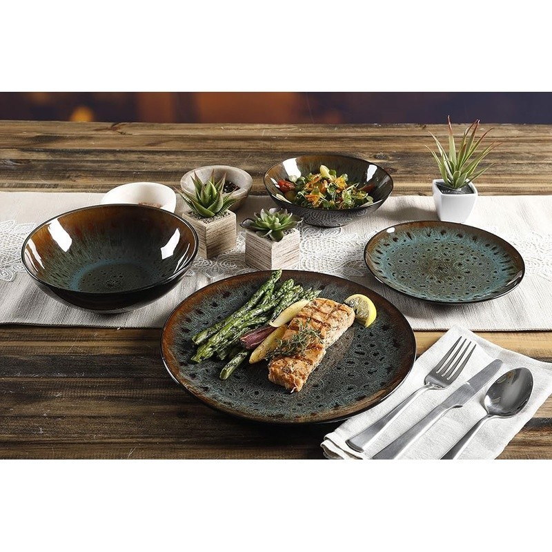 Reactive Glaze Stoneware Dinnerware Set Dishwasher Safe Unique Service for 4