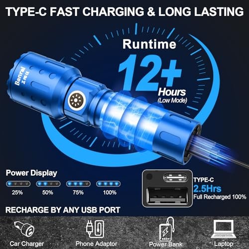 Flashlights High Lumens Rechargeable, Super Bright Long Range Small 2 Blue