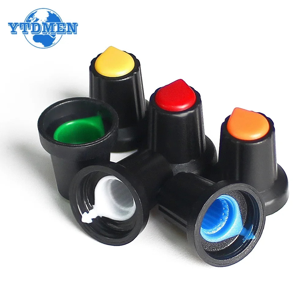 30X Potentiometer Shaft 6mm Dia Plastic Knurled Threaded 15*17 Control Knobs Cap