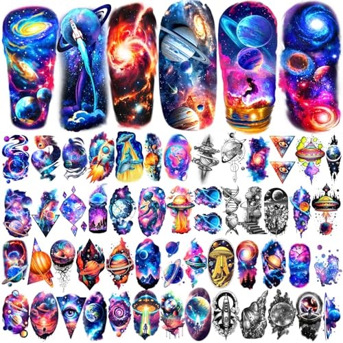 77 Sheets Temporary Tattoo, 17 Sheet Space Planet Astronaut Space & Rockets