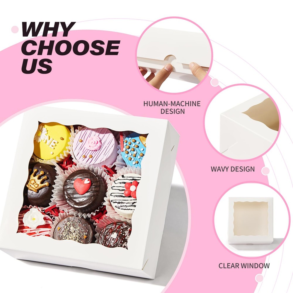 20pcs 6"x6"x2½ White Bakery Boxes with Window Cookie Boxes Small Cake Boxes M...