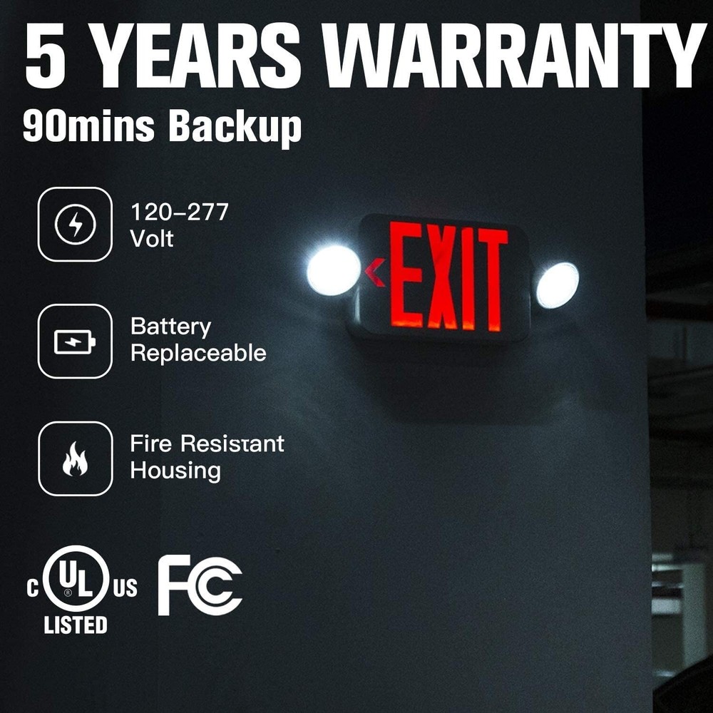 2 Pack LED Exit Sign Emergency Light Compact Combo UL listed Battery Backup(red)
