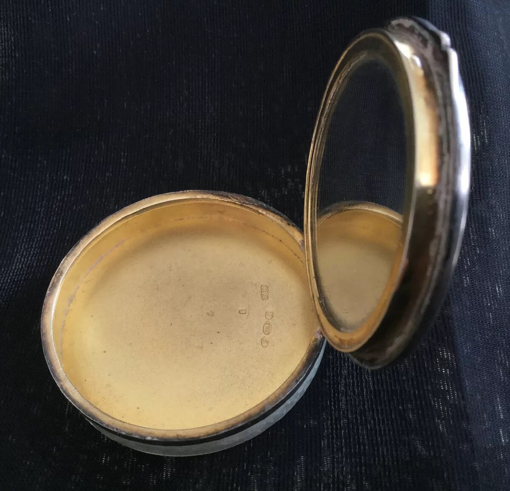 Silver and Enamel Snuff Compact or Pill Box .925 Glasgow Import Mark