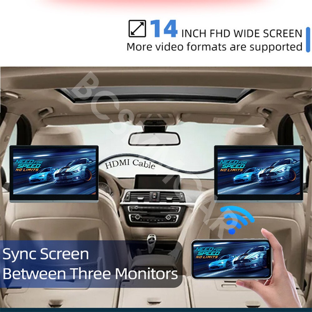 4K Car Rotatable Headrest Video Player With WiFi Bluetooth Android 12 Octa-core