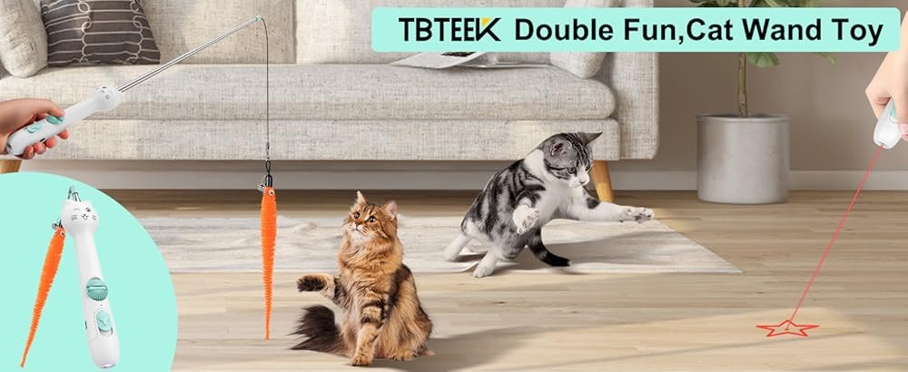 Cat Toy, 2in1 Light and Retractable Pole with Feather, Recharable