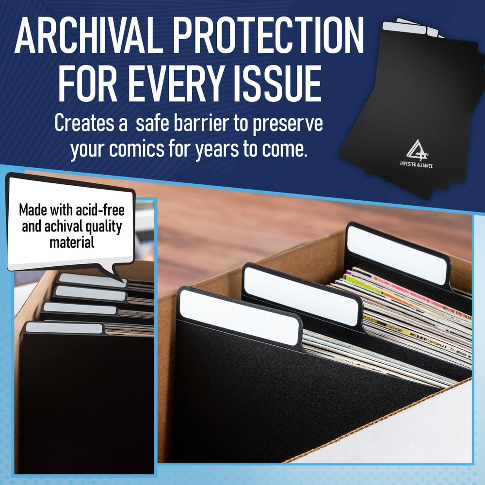 Black Comic Dividers (10 Pack) | 30PT Polyethylene Plastic, Bins, Cabinets, Lib
