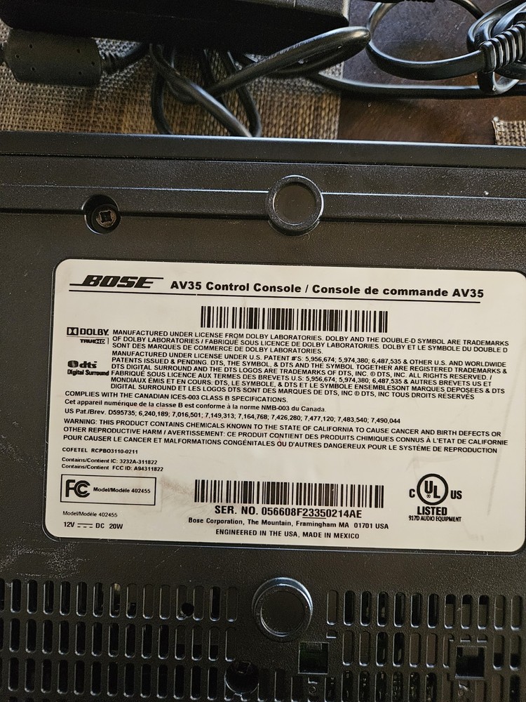 Bose Lifestyle AV35 Control Console only w/ Power Supply