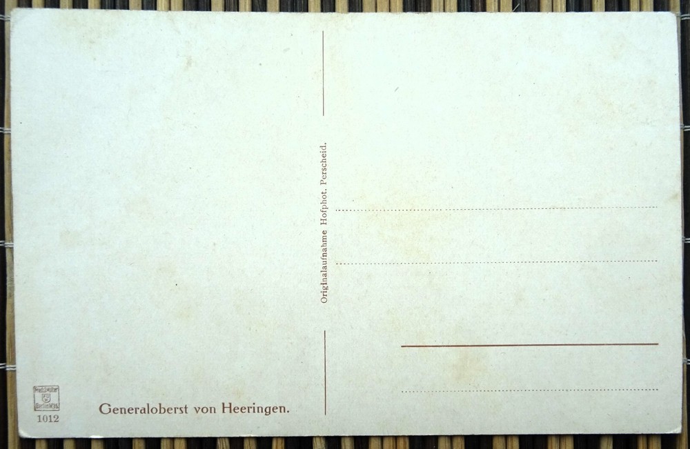 WWI. Colonel General von Heeringen. German Antique postcard