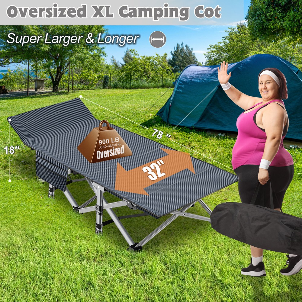 Oversized Folding Bed Cot with Mattress, Portable Camping Cot with Carry Bag