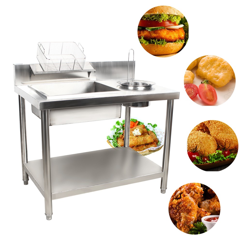 Manual Prep Station Chicken Fried Worktop Kitchen Breading Table Stainless