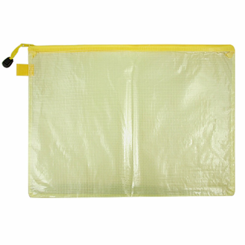 Clear Yellow B4 Size Paper Zippered Closure Files Bag