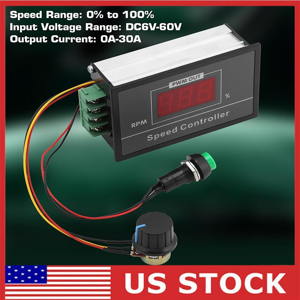 DC6-60V 12V 24V 36V 48V 30A PWM DC Motor Speed Controller Start Stop Switch
