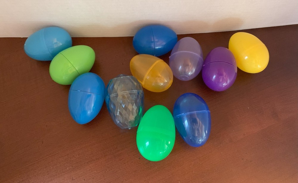 45 Assorted Plastic Easter Eggs: 33 (~2") & 11 (~3" ) & Egg Full of Bunnies